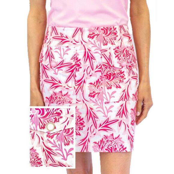 Golftini Rose Skort Size 14 Hot Pink White‎ Floral Skirt Decorative Buttons - Picture 1 of 8